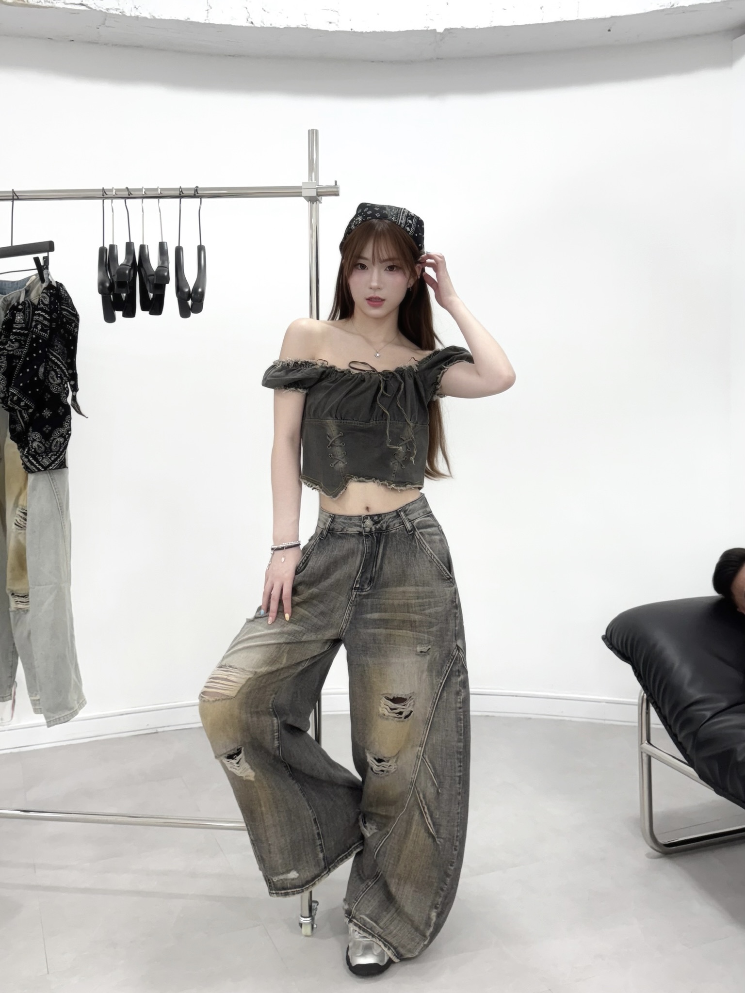 #T0906牛仔綁帶修身馬甲上衣