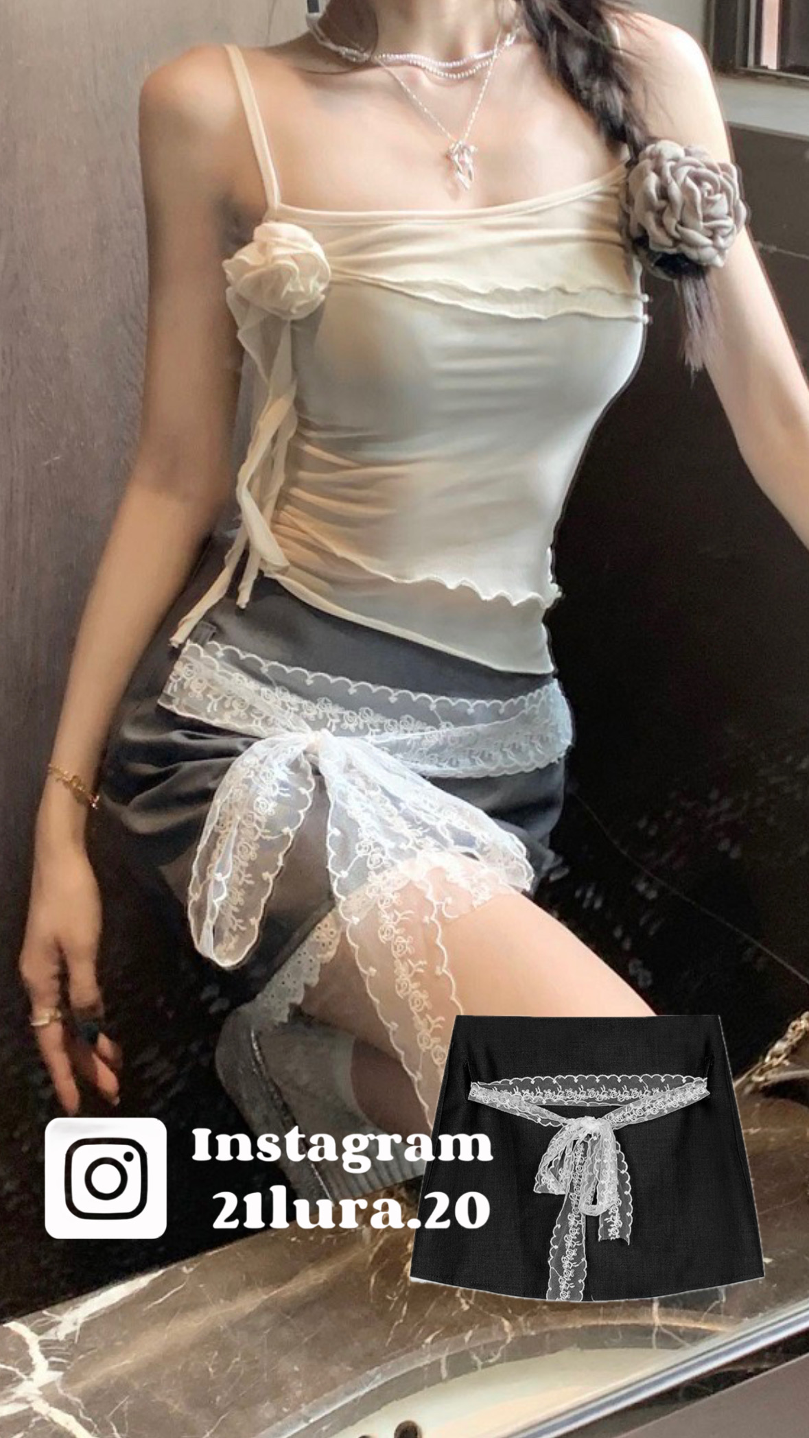 蕾絲綁帶包臀裙