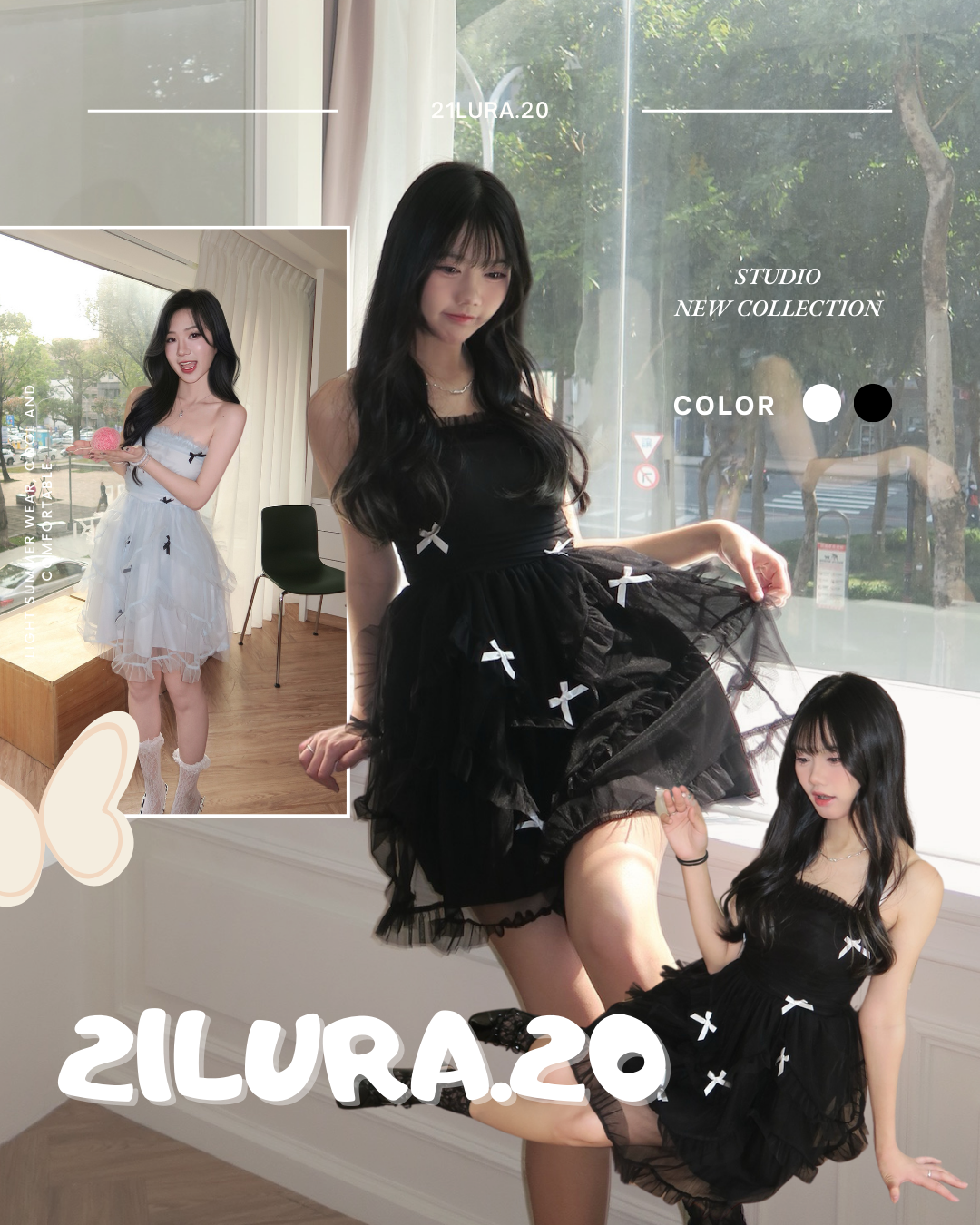 #TS0302純欲蝴蝶結網紗連身裙(3colors)