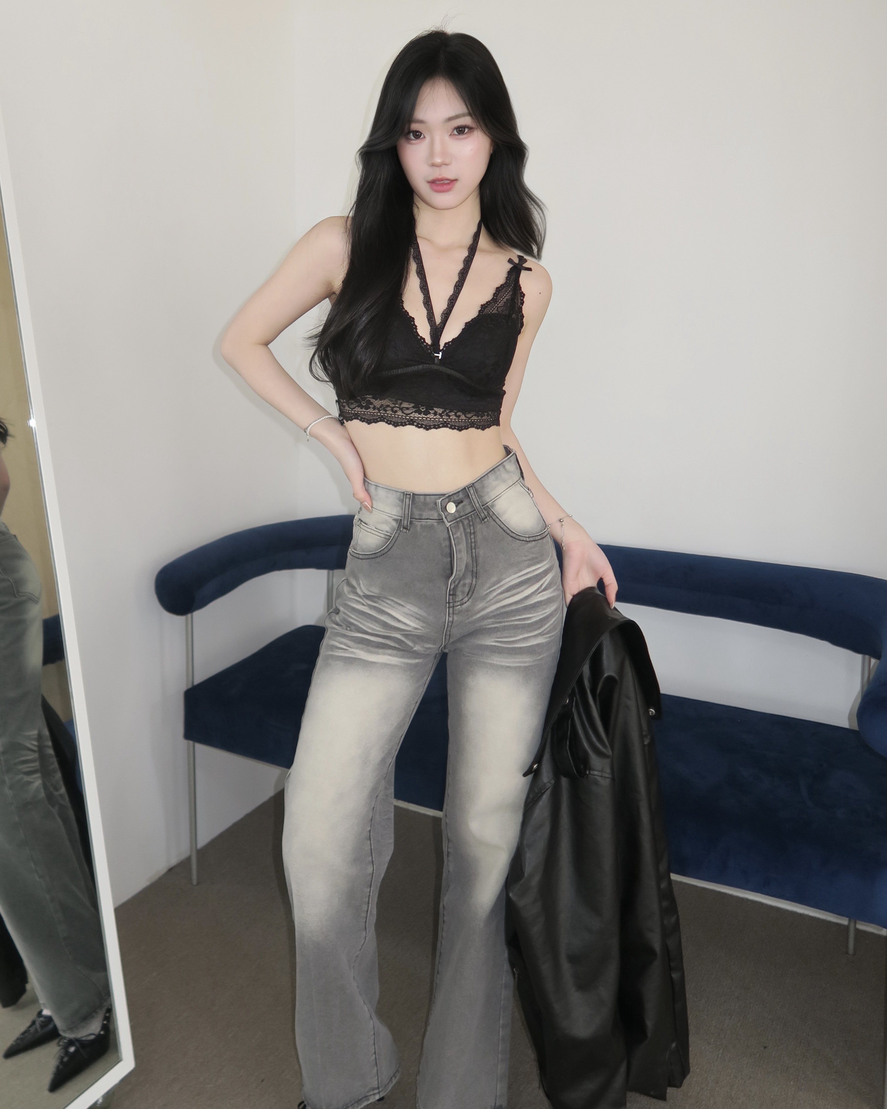 #T0402 純欲風蕾絲拼接掛脖內衣