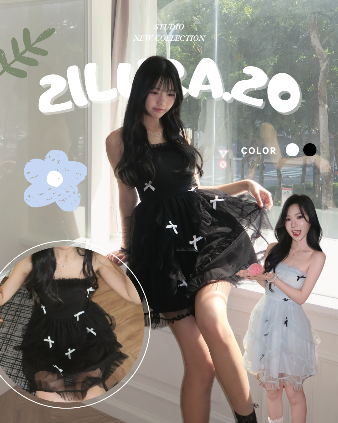 #TS0302純欲蝴蝶結網紗連身裙(3colors)