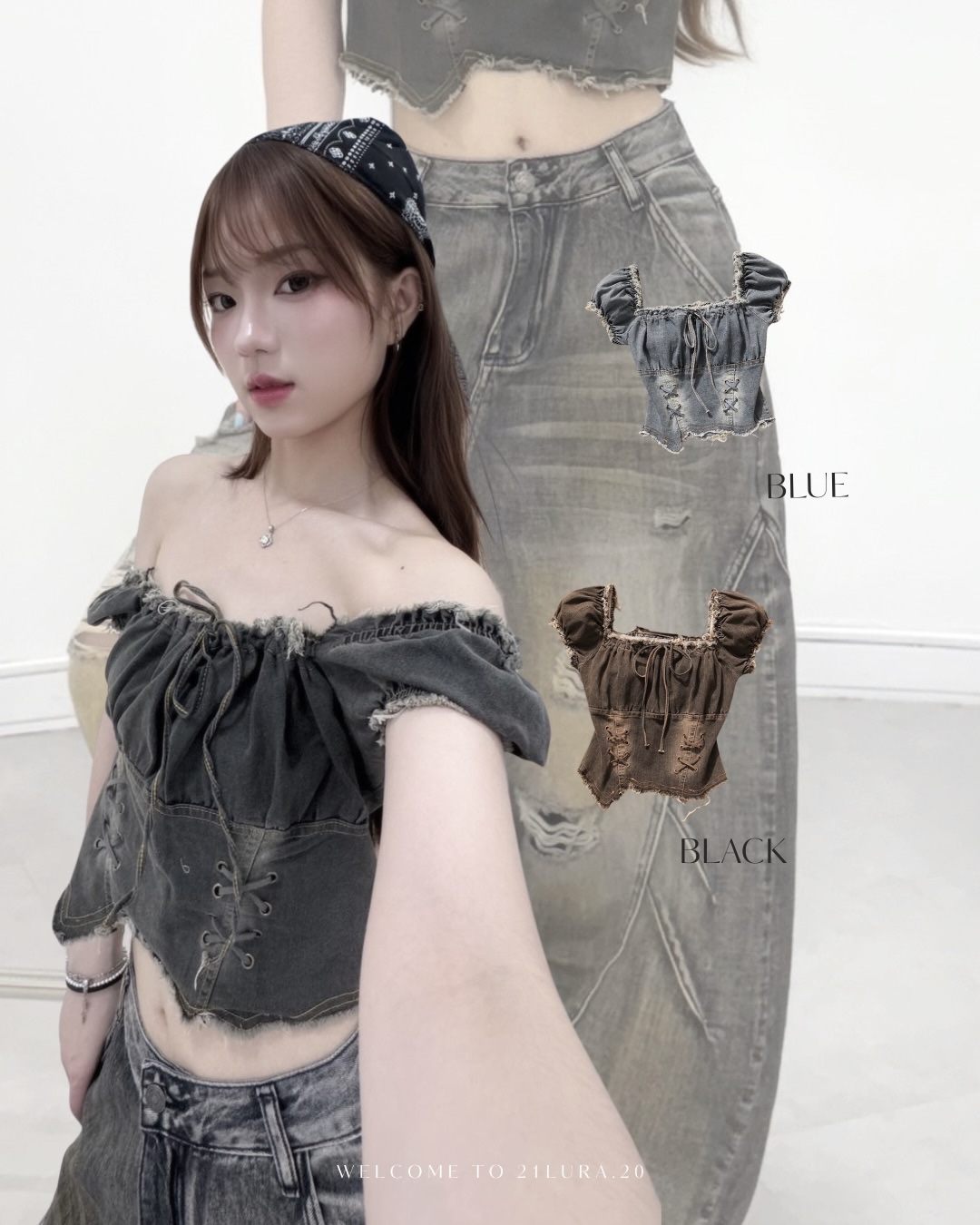 #T0906牛仔綁帶修身馬甲上衣